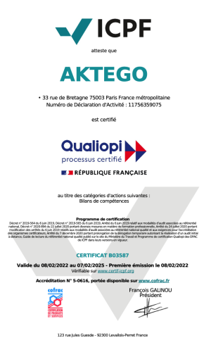 Le certificat Qualiopi Bilan de compétences est une reconnaissance de qualité pour les centres de bilan de compétences. Il garantit que le centre respecte les critères de qualité exigés par la loi. Le bilan de compétences est une étape importante dans la vie professionnelle, permettant de faire le point sur ses compétences et d'élaborer un projet professionnel. Avec le certificat Qualiopi Bilan de compétences, vous pouvez être sûr de bénéficier d'un accompagnement de qualité pour votre bilan de compétences.